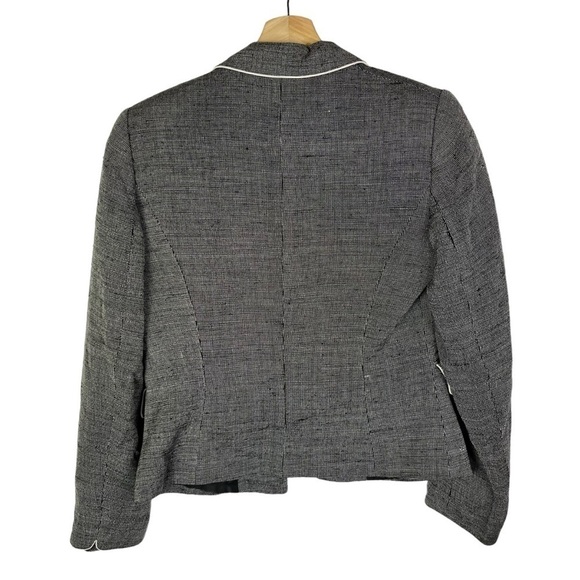 Tahari Gray Micro Plaid White Trim 5 Button Blazer Jacket 4 - Picture 2 of 5
